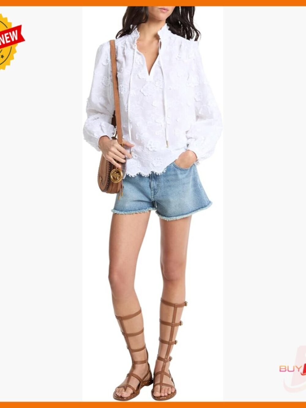 Cotton Peasant Blouse with Bishop Sleeves and Frill Details